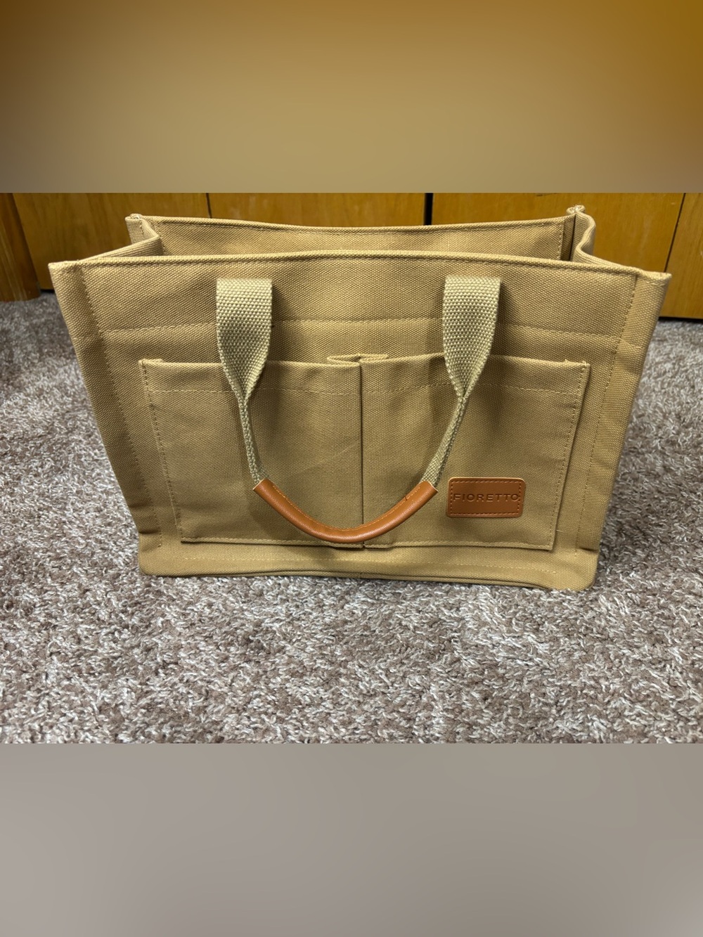 Tan Canvas Tote Bag with Leather Handle